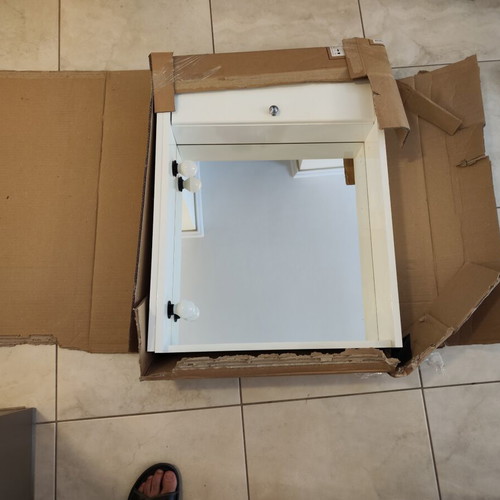 White bathroom mirror with cabinet and 2 lights like new