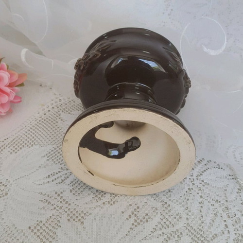 Rosa Ljung vintage ceramic candle holder used, brown floral relief