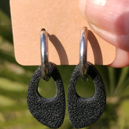 Handmade earrings from polymer clay and steel black and silver