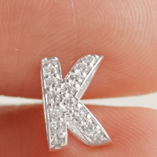 Handmade 925 Silver Monogram K Pendant with Zircon New