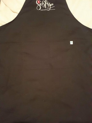 Kitchen apron like new with embroidered Sushija logo, polyester and cotton