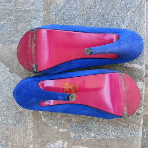 Bozikis blue suede pumps used, platform heel 13cm size 37