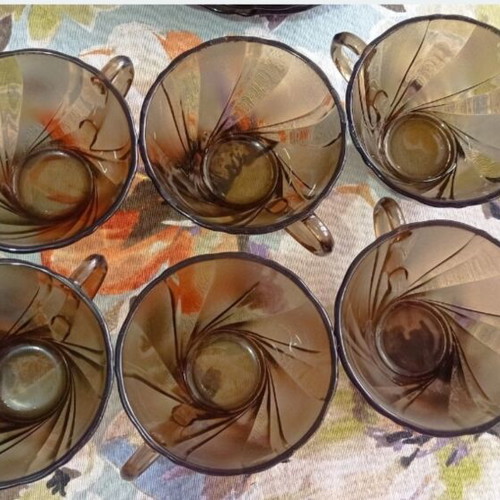 Tempered amber brown glass dinnerware set