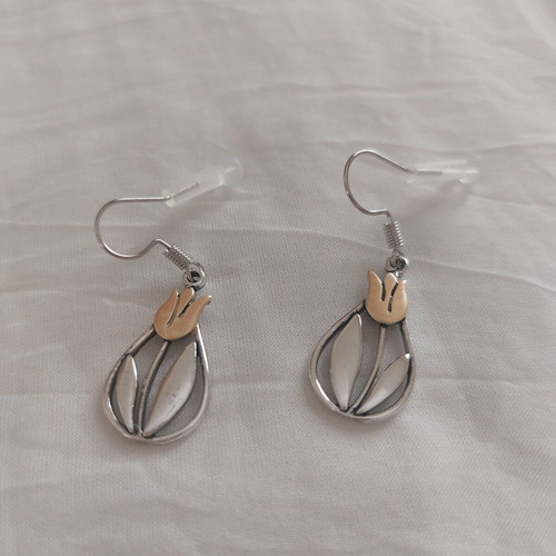 Golden Tulips two-tone dangle earrings