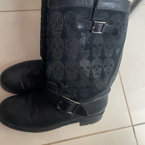 Ioannis leather boots used, size 39, black with rhinestones