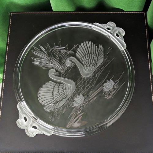 Schwanensee crystal glass serving tray used, 33cm