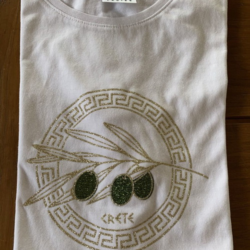 T-shirt from Crete new, size M, white with glitter design