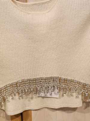 Zara crop top new with strass, white and beige, size S