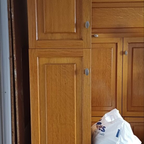 Wooden corner kitchen used, beech wood, dimensions 3x2m plus 1.2m cabinets