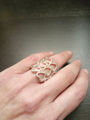 Silver ring with pierced hearts No8 new