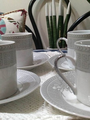 Vintage φλιτζάνια jewel Platinum fine porcelain μεταχειρισμένα, σετ 6 για Ελληνικό καφέ