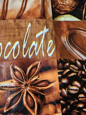 Plastic Tablecloth like new, chocolate and coffee theme, 139×141 cm