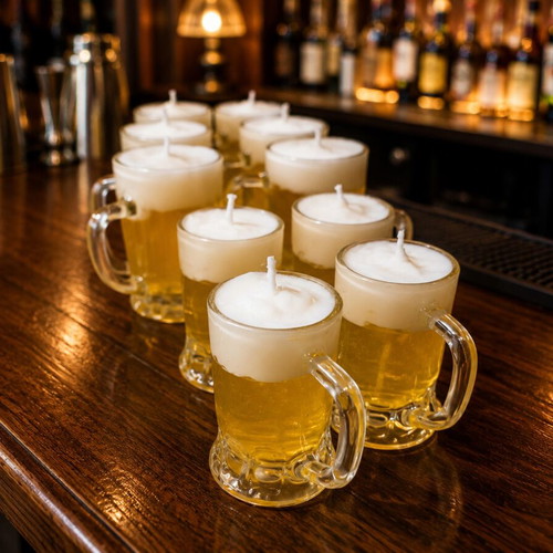 Handmade scented beer candle set with 4 small and 6 medium glasses