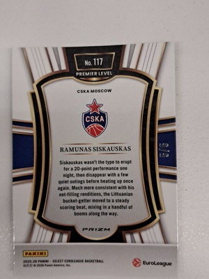 Panini Select Euroleague Ramunas Siskauskas Premier card new
