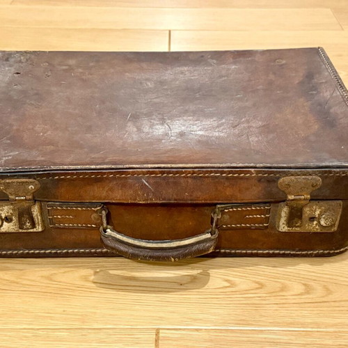 English vintage leather suitcase used with patina