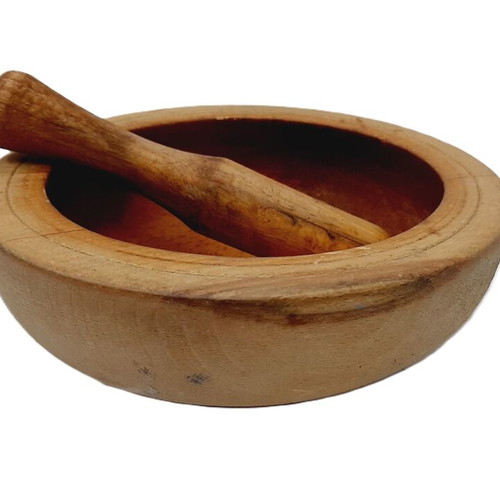 Vintage wooden mortar and pestle, handmade, used