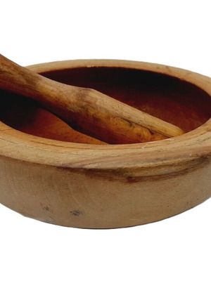 Vintage wooden mortar and pestle, handmade, used