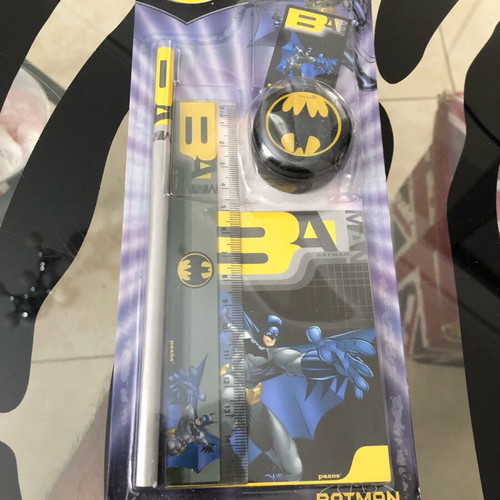 Batman school set new with pencil, ruler, sharpener, eraser and DC Comics notebook