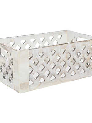 Wooden decorative crate white brushed perforated new 28x17x11.5cm