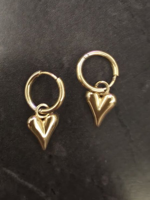 Stainless Steel Earrings like new, gold color, heart-shaped hoops
