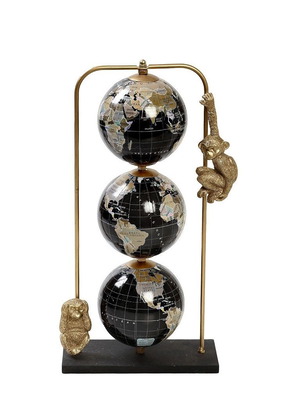 Decorative 3 globes on polyresin base gold new 31cm