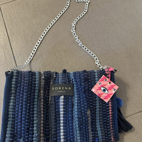 Sorena Handmade blue shoulder bag clutch with eye and chain