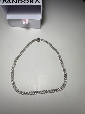 Pandora кубинско колие с pave камъни, бяло, като ново