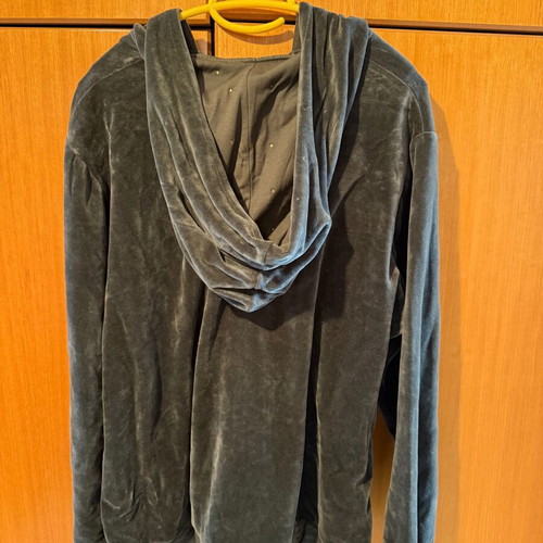 Velvet jacket dark gray with zipper, hood and rhinestones new