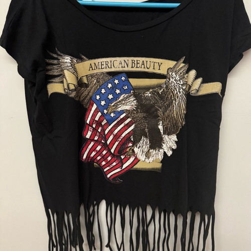 Blouse with fringes and American flag Pink Woman like new, black, size S