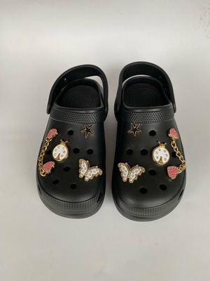 Women's slippers new black with decorative charms and adjustable strap