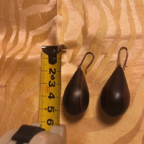 Wooden teardrop earrings like new, ebony, vintage Isidore Domingo