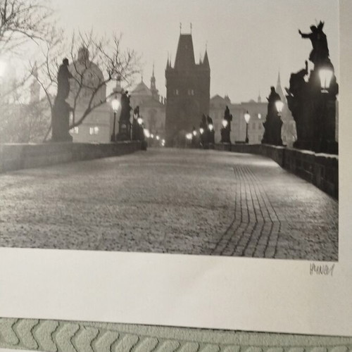 Two black and white photos of Prague new, signed and stamped