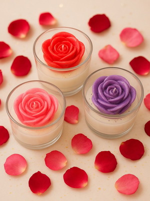 Aromatic handmade soy candles in three colors and scents