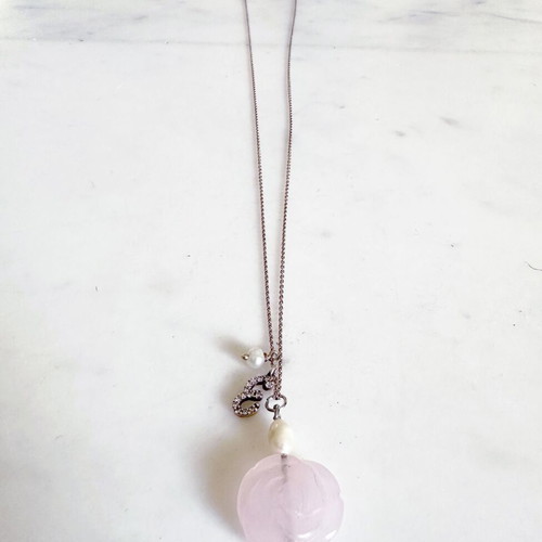 Gregio silver necklace used with rose quartz, pearls and zirconia charms