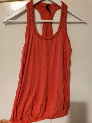 Top dark coral with thin straps and rhinestones, like new, Bershka