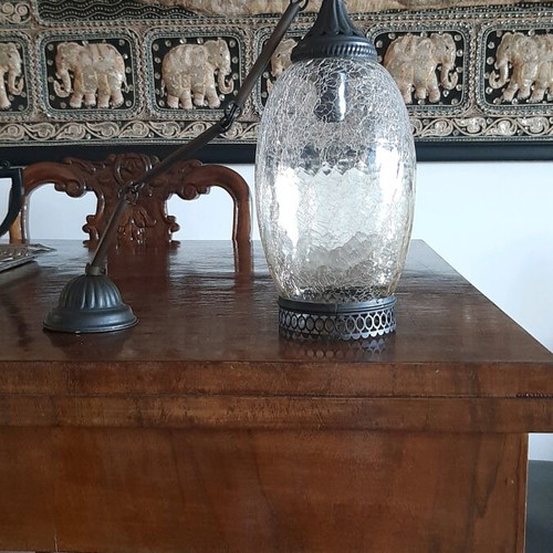 Lamp like new with blown glass and bronze metal