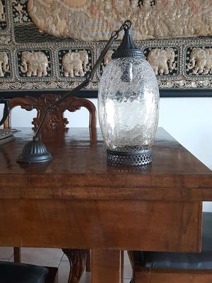 Lamp like new with blown glass and bronze metal