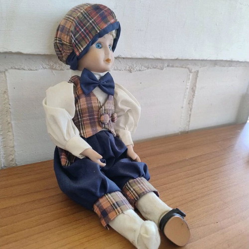 Porcelain doll boy vintage used, height 32 cm