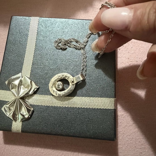 Necklace white gold 585 and silver 925 with zircon, like new
