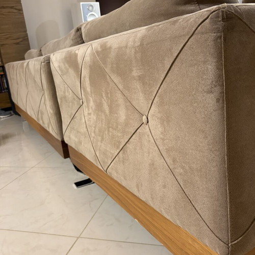 Corner three-seater sofa with suede fabric