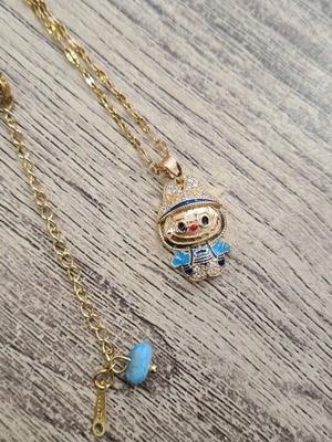 Labubu stainless steel necklace like new, blue and gold