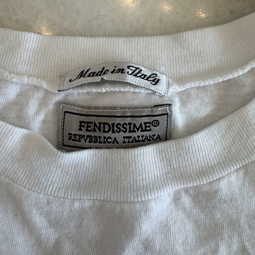 Fendissime Y2K Vintage White T-shirt Large with Gold Embossed Logo