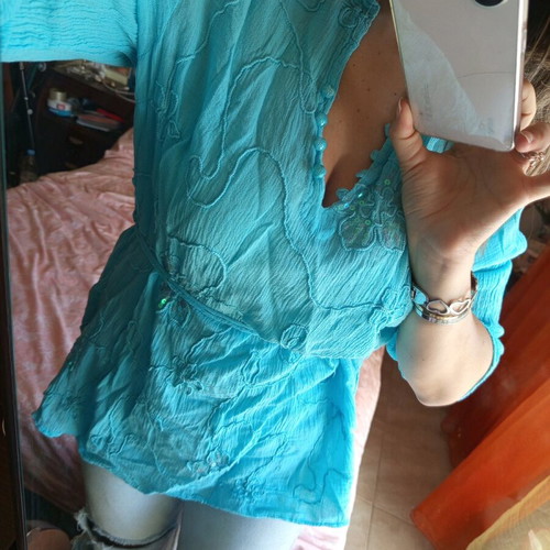 Sequin blouse new, turquoise, size L
