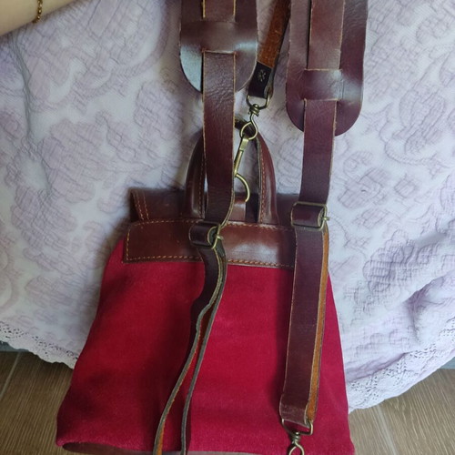 Backpack vintage genuine leather suede small used, boho chic
