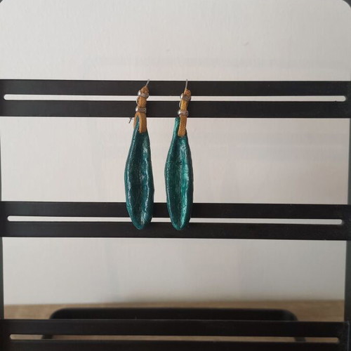 Green earrings made of clay and leather new