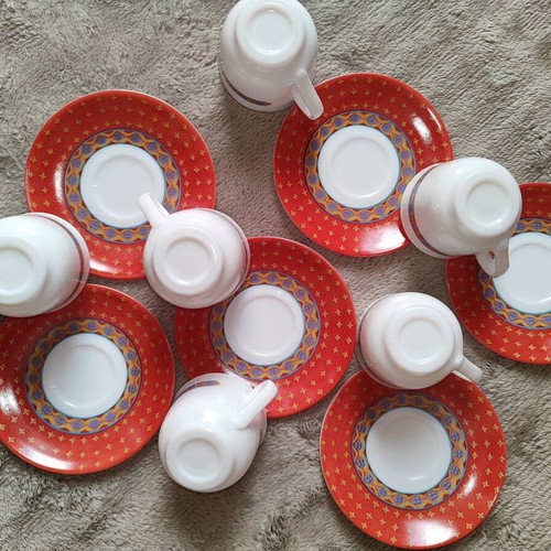 Set of 6 espresso/Greek coffee cups with saucers Boho ethnic design like new