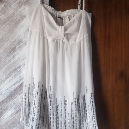 Bershka Long White Tunic with Sequins and Beads, Like New, Size M