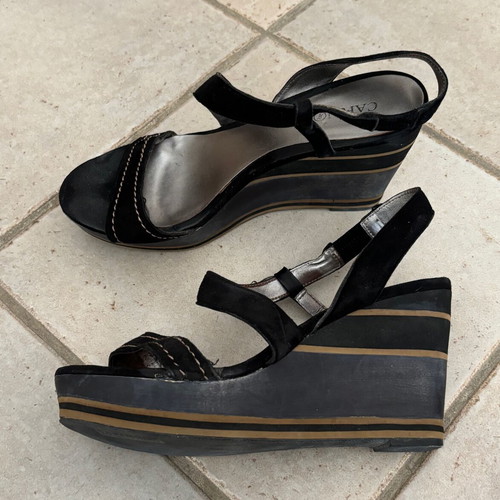 Cafe Noir platform shoes size 40 used, black suede, wooden platform