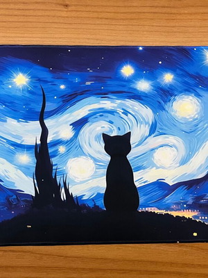 Mouse pad Black Cat and Starry Sky new