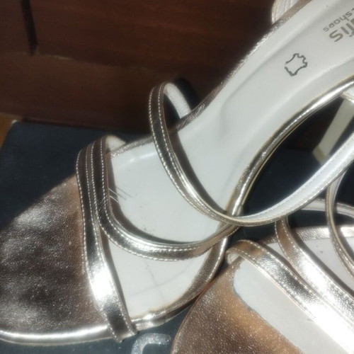 Fardoulis leather sandals like new, gold, size 39, 11 cm heel